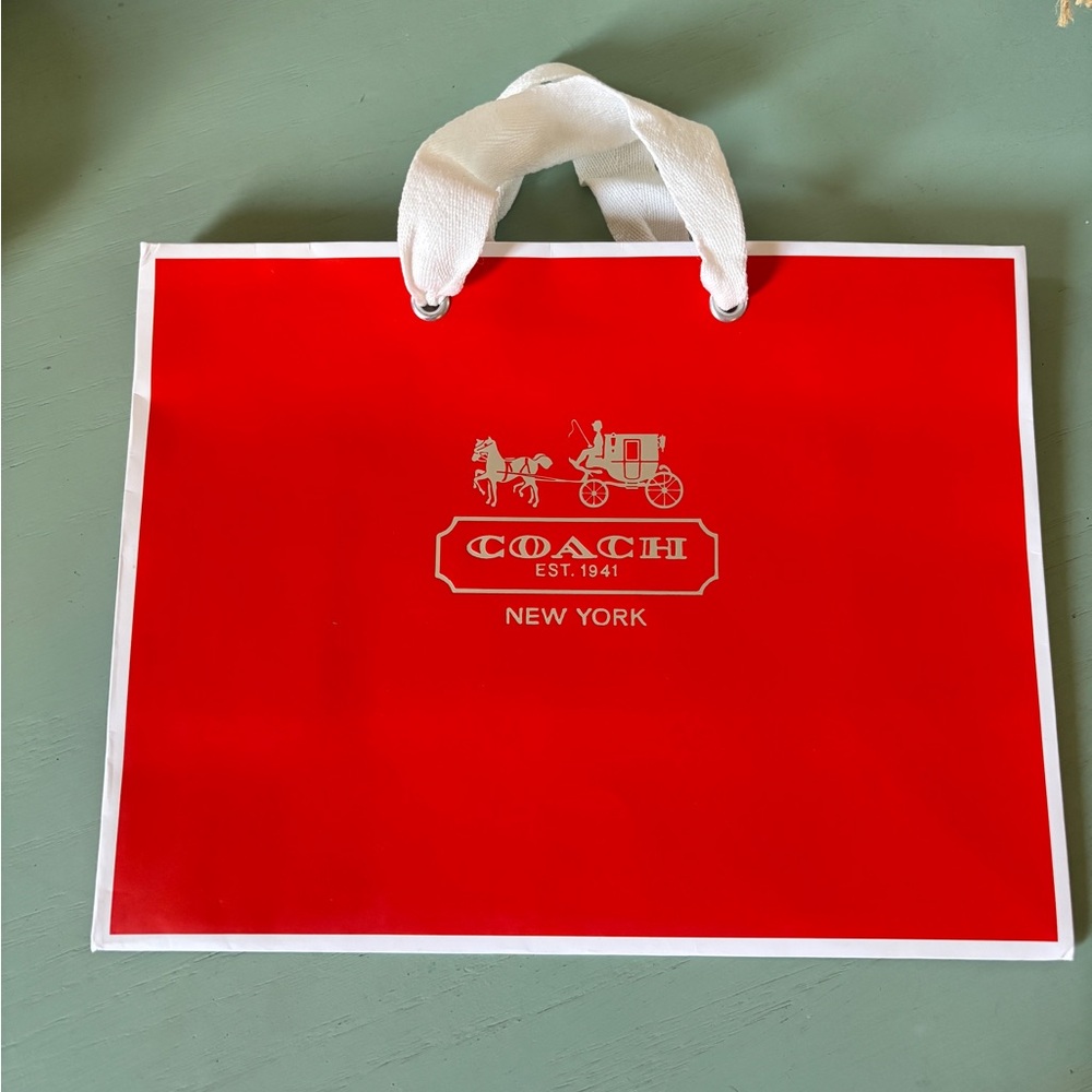 Coach Vibrant Red Shopping Bag with Cloth White Handles